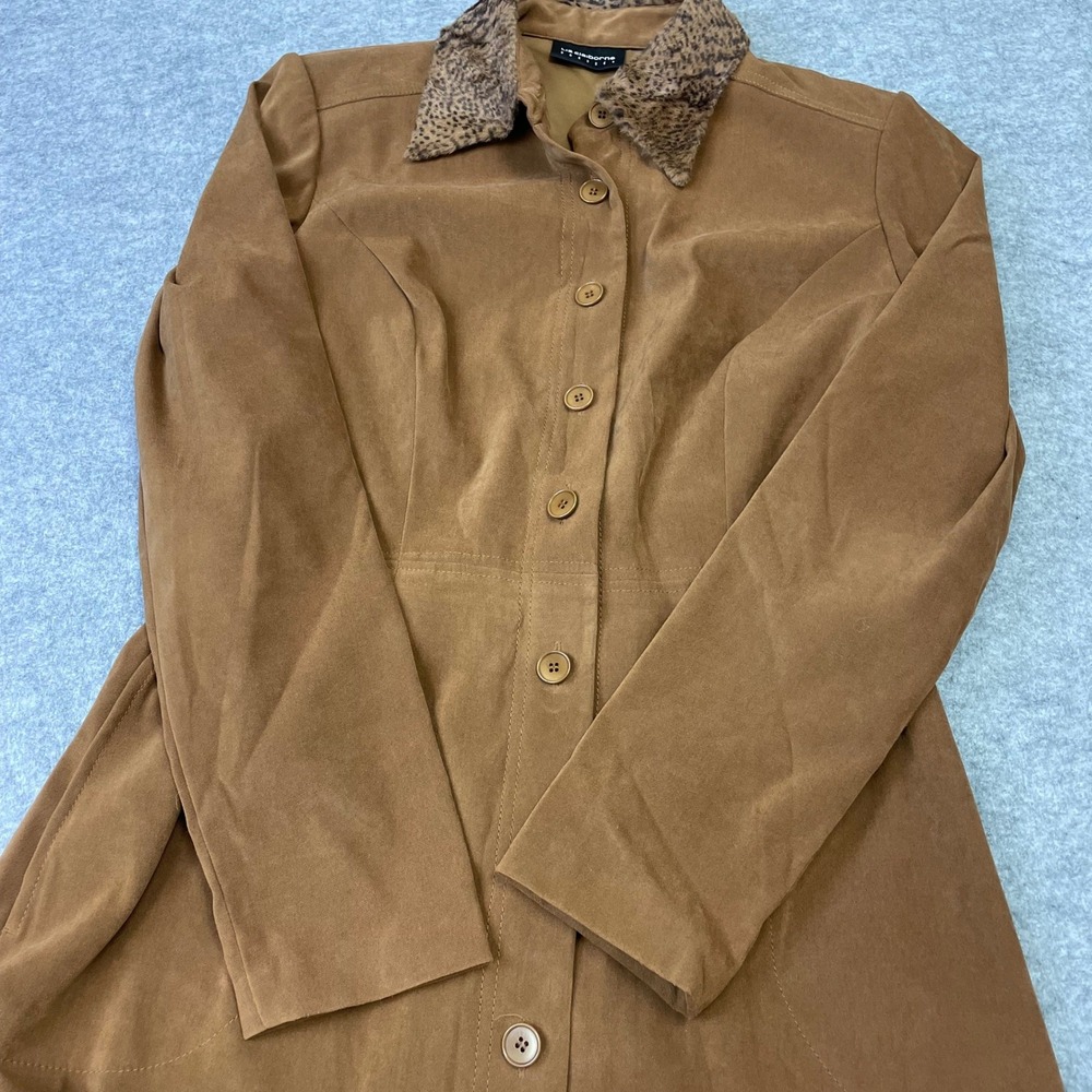 VTG Liz Claiborne Faux Suede Maxi Dress 10 Tan Brown Leopard Faux Fur Collar - Picture 8 of 16